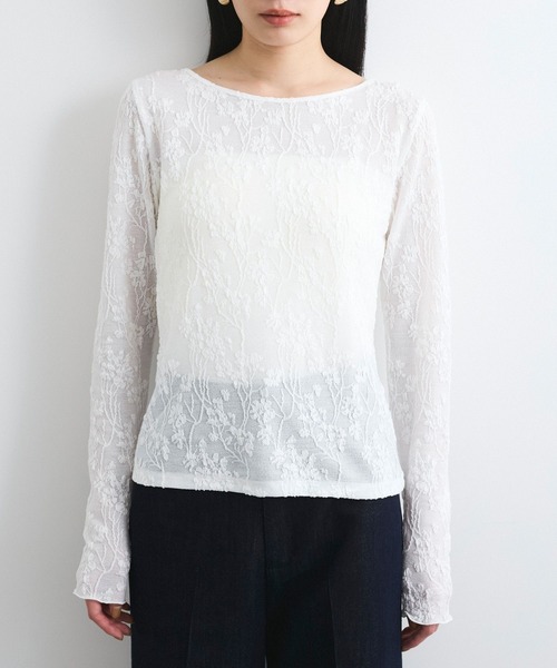 tシャツ フラワーカットジャガードトップス「手洗い可能」 レディース 楽天市場】フラワージャガードトップス（レディースファッション