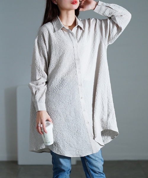 GOLDJAPAN(ゴールドジャパン)の「バックタック格子柄シャツチュニック【大きいサイズ対応】(チュニック・レディース・ネイビー/グレー・L~LL/3L~4L/5L~6L)」の1枚目の写真