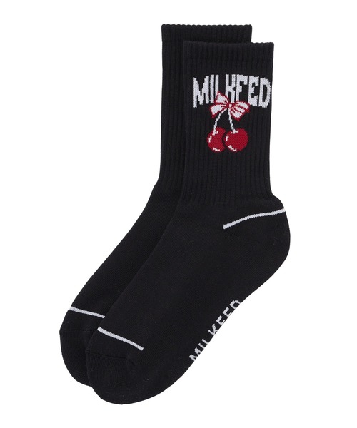 MILKFED.（ミルクフェド）の「RIBBON AND CHERRY SOCKS（ソックス/靴下・レディース・ブラック/ホワイト/ライトパープル・ONE SIZE）」の4枚目の写真