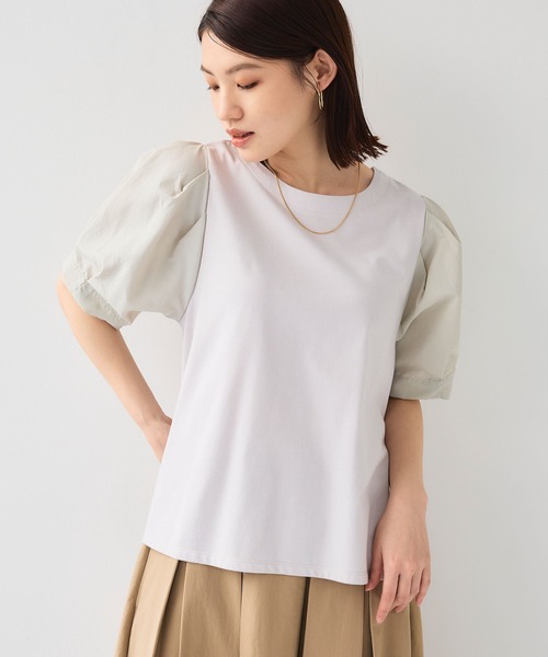 CROSS FUNCTION（クロスファンクション）の「《汗染み防止》エブ楽 異素材ドッキングボリュームスリーブカットソー【CF/クロスファンクション】（Tシャツ/カットソー・レディース・ライトグレー/ブラック・L/M/LL）」の3枚目の写真