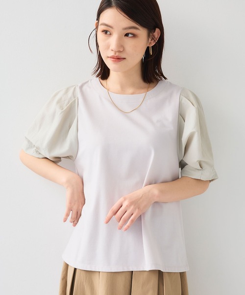 CROSS FUNCTION（クロスファンクション）の「《汗染み防止》エブ楽 異素材ドッキングボリュームスリーブカットソー【CF/クロスファンクション】（Tシャツ/カットソー・レディース・ライトグレー/ブラック・L/M/LL）」の4枚目の写真