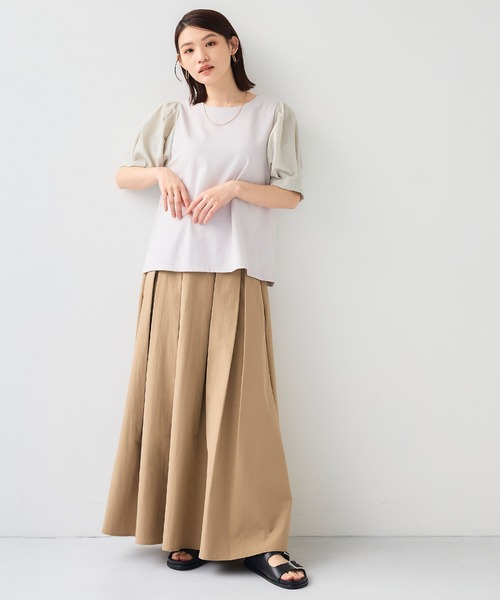 CROSS FUNCTION（クロスファンクション）の「《汗染み防止》エブ楽 異素材ドッキングボリュームスリーブカットソー【CF/クロスファンクション】（Tシャツ/カットソー・レディース・ライトグレー/ブラック・L/M/LL）」の7枚目の写真