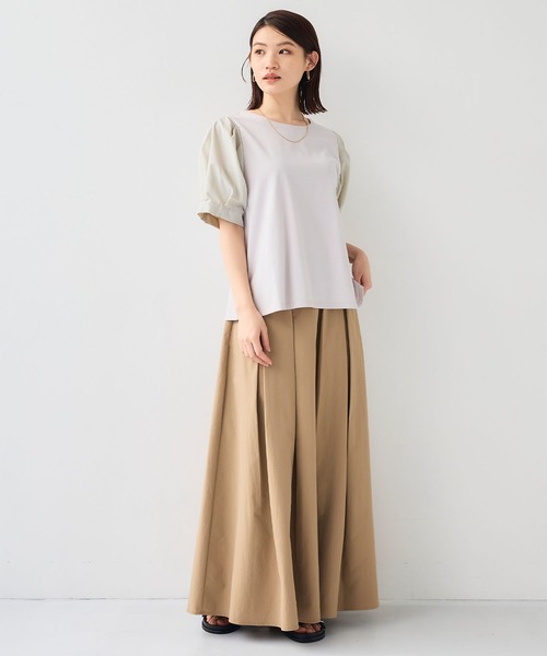 CROSS FUNCTION（クロスファンクション）の「《汗染み防止》エブ楽 異素材ドッキングボリュームスリーブカットソー【CF/クロスファンクション】（Tシャツ/カットソー・レディース・ライトグレー/ブラック・L/M/LL）」の9枚目の写真