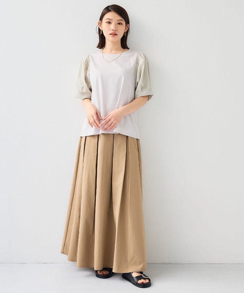 CROSS FUNCTION（クロスファンクション）の「《汗染み防止》エブ楽 異素材ドッキングボリュームスリーブカットソー【CF/クロスファンクション】（Tシャツ/カットソー・レディース・ライトグレー/ブラック・L/M/LL）」の8枚目の写真