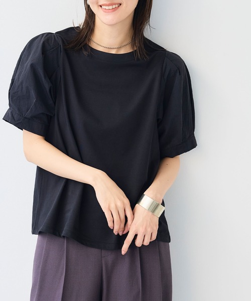 CROSS FUNCTION（クロスファンクション）の「《汗染み防止》エブ楽 異素材ドッキングボリュームスリーブカットソー【CF/クロスファンクション】（Tシャツ/カットソー・レディース・ライトグレー/ブラック・L/M/LL）」の10枚目の写真