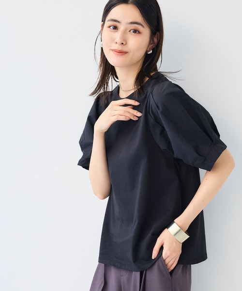 CROSS FUNCTION（クロスファンクション）の「《汗染み防止》エブ楽 異素材ドッキングボリュームスリーブカットソー【CF/クロスファンクション】（Tシャツ/カットソー・レディース・ライトグレー/ブラック・L/M/LL）」の12枚目の写真