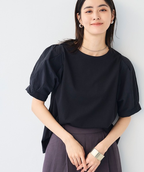 CROSS FUNCTION（クロスファンクション）の「《汗染み防止》エブ楽 異素材ドッキングボリュームスリーブカットソー【CF/クロスファンクション】（Tシャツ/カットソー・レディース・ライトグレー/ブラック・L/M/LL）」の11枚目の写真