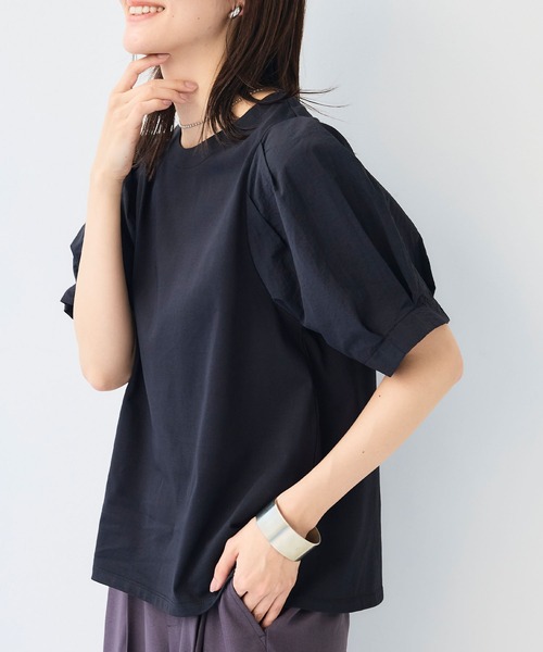 CROSS FUNCTION（クロスファンクション）の「《汗染み防止》エブ楽 異素材ドッキングボリュームスリーブカットソー【CF/クロスファンクション】（Tシャツ/カットソー・レディース・ライトグレー/ブラック・L/M/LL）」の22枚目の写真