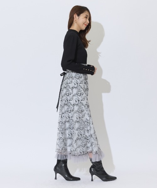 AND COUTURE（アンドクチュール）の「チュールヘムフローラルスカート（スカート・レディース・ライトグレー/ベージュ/ミント・SMALL/MEDIUM）」の8枚目の写真