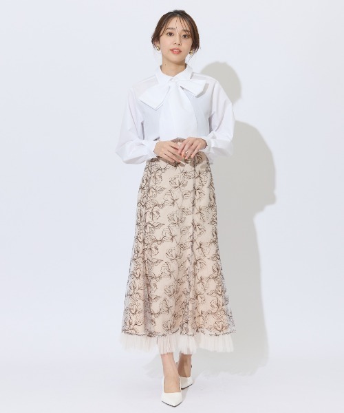 AND COUTURE（アンドクチュール）の「チュールヘムフローラルスカート（スカート・レディース・ライトグレー/ベージュ/ミント・SMALL/MEDIUM）」の12枚目の写真