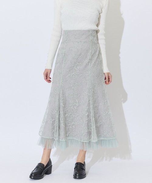 AND COUTURE（アンドクチュール）の「チュールヘムフローラルスカート（スカート・レディース・ライトグレー/ベージュ/ミント・SMALL/MEDIUM）」の18枚目の写真