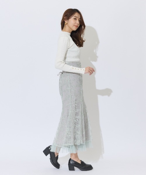 AND COUTURE（アンドクチュール）の「チュールヘムフローラルスカート（スカート・レディース・ライトグレー/ベージュ/ミント・SMALL/MEDIUM）」の20枚目の写真