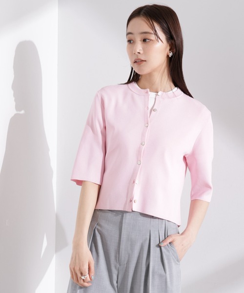 NANO universe（ナノユニバース）の「洗濯機洗い可UVカット接触冷感半袖カーディガン（カーディガン/ボレロ・レディース・ブラック/ホワイト/ピンク・FREE）」の3枚目の写真