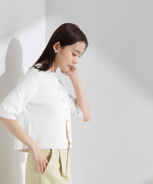 NANO universe（ナノユニバース）の「洗濯機洗い可UVカット接触冷感半袖カーディガン（カーディガン/ボレロ・レディース・ブラック/ホワイト/ピンク・FREE）」の5枚目の写真