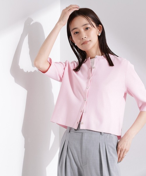 NANO universe（ナノユニバース）の「洗濯機洗い可UVカット接触冷感半袖カーディガン（カーディガン/ボレロ・レディース・ブラック/ホワイト/ピンク・FREE）」の10枚目の写真