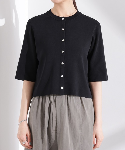 NANO universe（ナノユニバース）の「洗濯機洗い可UVカット接触冷感半袖カーディガン（カーディガン/ボレロ・レディース・ブラック/ホワイト/ピンク・FREE）」の17枚目の写真