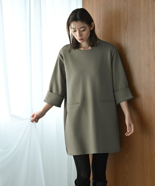 STYLE DELI(スタイルデリ)の「【BLK001】チュニックワンピース(Tシャツ/カットソー・レディース・カーキ/ブラック・FREE)」の4枚目の写真