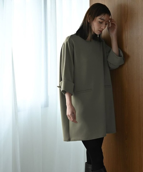 STYLE DELI(スタイルデリ)の「【BLK001】チュニックワンピース(Tシャツ/カットソー・レディース・カーキ/ブラック・FREE)」の7枚目の写真