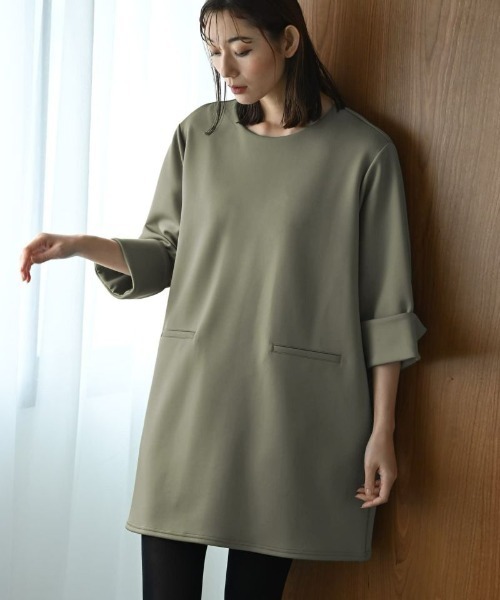 STYLE DELI(スタイルデリ)の「【BLK001】チュニックワンピース(Tシャツ/カットソー・レディース・カーキ/ブラック・FREE)」の10枚目の写真