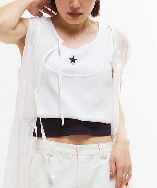 CONVERSE TOKYO（コンバーストウキョウ）の「STAR★ ONEPOINT GARTER RIB TANK TOP（タンクトップ・レディース・ブラック/ピンク/ホワイト・FREE）」の4枚目の写真