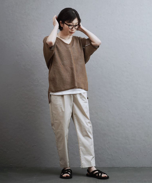 apartment department(アパートメントデパートメント)の「針抜きジャガード 配色Vネック ニットプルオーバー(Tシャツ/カットソー・レディース・グリーン/オレンジ/ブラウン・M)」の4枚目の写真