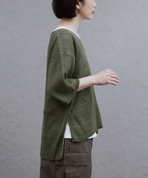 apartment department(アパートメントデパートメント)の「針抜きジャガード 配色Vネック ニットプルオーバー(Tシャツ/カットソー・レディース・グリーン/オレンジ/ブラウン・M)」の18枚目の写真