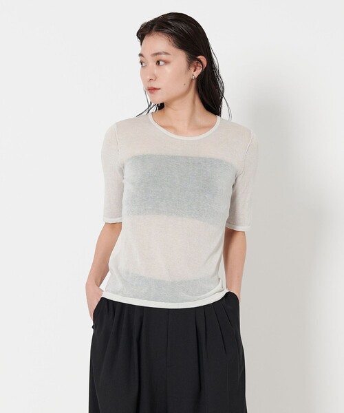未使用ユナイテッドアローズ　パフスリーブ5分袖ニット　グレー黒系春夏 UNITED ARROWS（ユナイテッドアローズ）の「パフスリーブ ニット