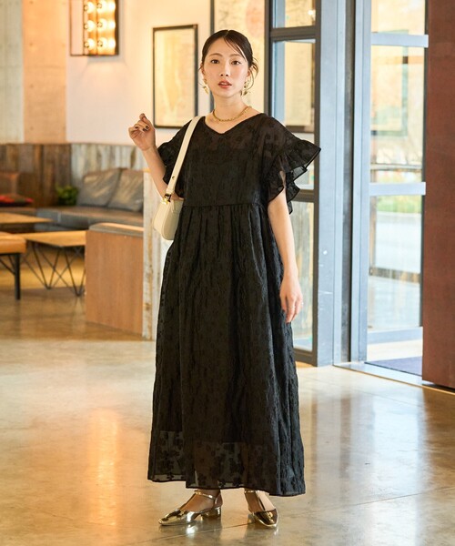FREAK'S STORE シアージャガードフレンチスリーブワンピース ドレス セール】限定展開 シアージャガードフレンチスリーブワンピース
