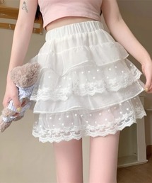 レトロ風 レース切り替えティアードミニスカート