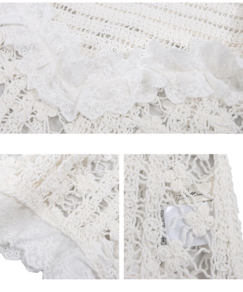 KOBE LETTUCE（コウベレタス）の「かぎ針編みレースフレアベスト（ベスト・レディース・オフホワイト/ベージュ・M）」の10枚目の写真
