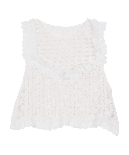 KOBE LETTUCE（コウベレタス）の「かぎ針編みレースフレアベスト（ベスト・レディース・オフホワイト/ベージュ・M）」の11枚目の写真