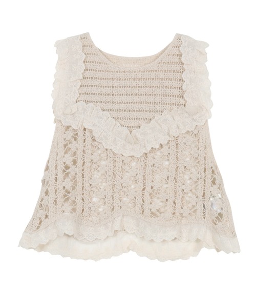 KOBE LETTUCE（コウベレタス）の「かぎ針編みレースフレアベスト（ベスト・レディース・オフホワイト/ベージュ・M）」の12枚目の写真