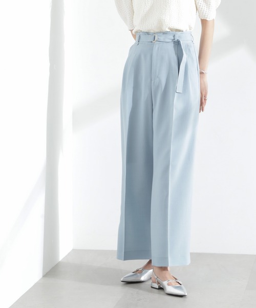 NANO universe（ナノユニバース）の「メランジドライ ベルト付きタックワイドパンツ(セットアップ可)（スラックス・レディース・ブラック/ライトベージュ/ライトブルー・S/M）」の3枚目の写真
