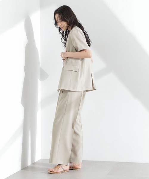 NANO universe（ナノユニバース）の「メランジドライ ベルト付きタックワイドパンツ(セットアップ可)（スラックス・レディース・ブラック/ライトベージュ/ライトブルー・S/M）」の9枚目の写真