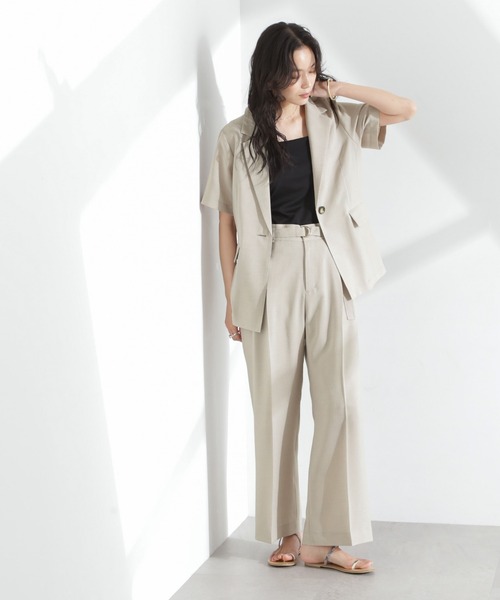 NANO universe（ナノユニバース）の「メランジドライ ベルト付きタックワイドパンツ(セットアップ可)（スラックス・レディース・ブラック/ライトベージュ/ライトブルー・S/M）」の8枚目の写真