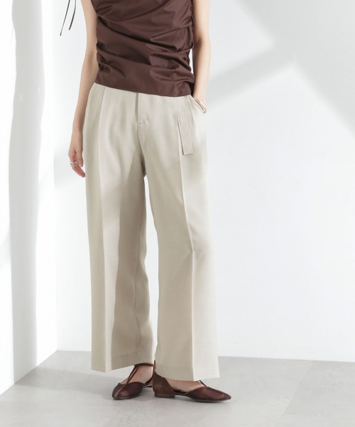 NANO universe（ナノユニバース）の「メランジドライ ベルト付きタックワイドパンツ(セットアップ可)（スラックス・レディース・ブラック/ライトベージュ/ライトブルー・S/M）」の4枚目の写真