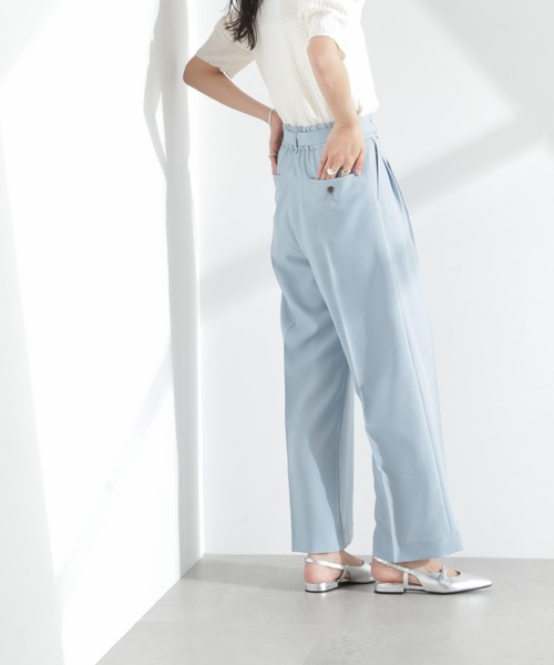 NANO universe（ナノユニバース）の「メランジドライ ベルト付きタックワイドパンツ(セットアップ可)（スラックス・レディース・ブラック/ライトベージュ/ライトブルー・S/M）」の12枚目の写真
