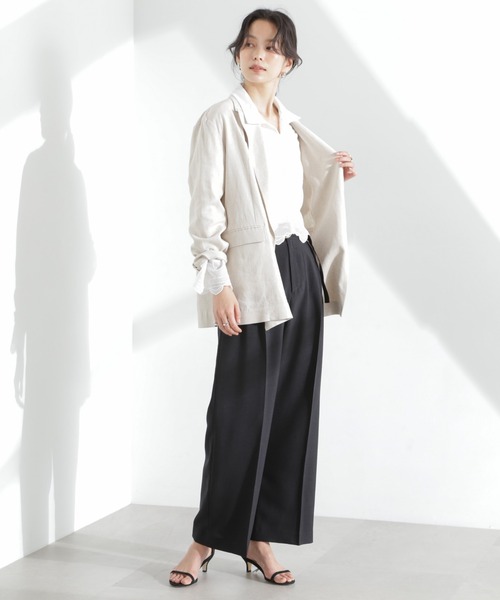 NANO universe（ナノユニバース）の「メランジドライ ベルト付きタックワイドパンツ(セットアップ可)（スラックス・レディース・ブラック/ライトベージュ/ライトブルー・S/M）」の21枚目の写真