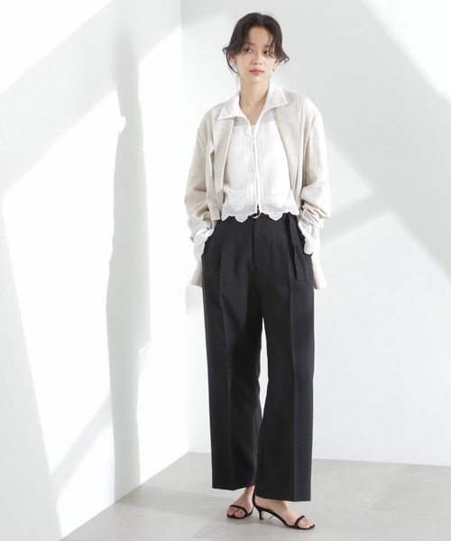 NANO universe（ナノユニバース）の「メランジドライ ベルト付きタックワイドパンツ(セットアップ可)（スラックス・レディース・ブラック/ライトベージュ/ライトブルー・S/M）」の20枚目の写真