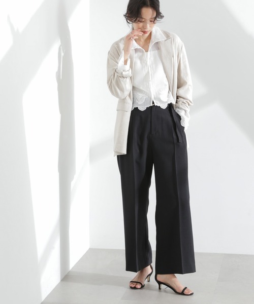 NANO universe（ナノユニバース）の「メランジドライ ベルト付きタックワイドパンツ(セットアップ可)（スラックス・レディース・ブラック/ライトベージュ/ライトブルー・S/M）」の22枚目の写真