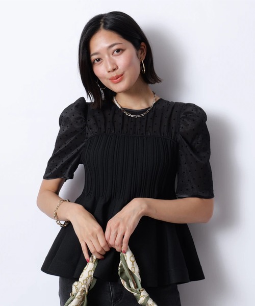 【ぼーちゃん】JUSGLITTY 5分袖シアーブラウスレイヤードニット ぼーちゃん】JUSGLITTY 5分袖シアーブラウスレイヤードニット 5分袖