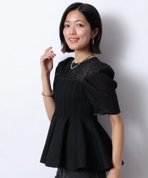 JUSGLITTY（ジャスグリッティー）の「５分袖シアーブラウスレイヤードニット（ニット/セーター・レディース・ドット/ブラック/ブラウン・2）」の17枚目の写真