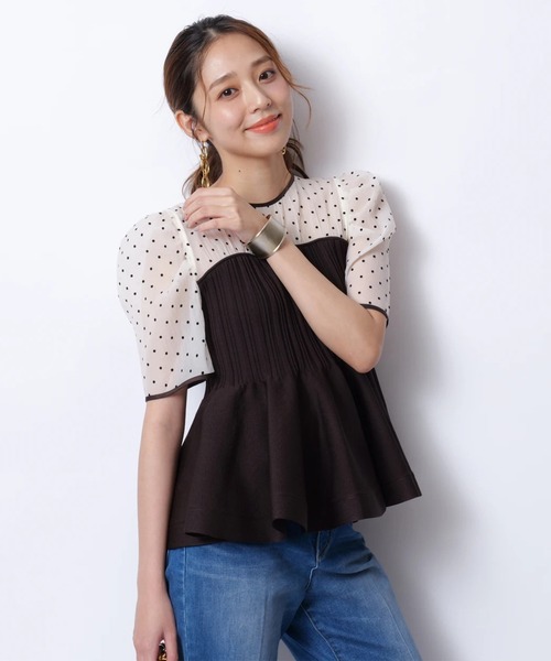 JUSGLITTY 5分袖シアーブラウスレイヤードニッ ジャスグリッティー JUSGLITTY 5分袖シアーブラウスレイヤード