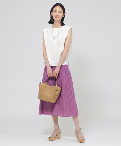 TRANS WORK(トランスワーク)の「【L】【ウォッシャブル】トリコットタックデザインカットソー(Tシャツ/カットソー・レディース・ブラック/オフホワイト・44)」の3枚目の写真