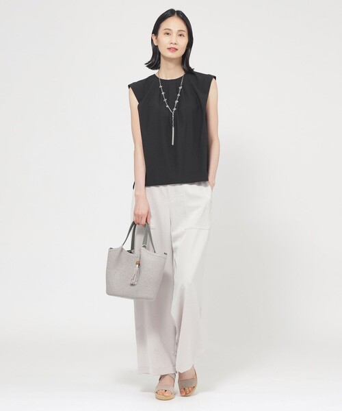 TRANS WORK(トランスワーク)の「【L】【ウォッシャブル】トリコットタックデザインカットソー(Tシャツ/カットソー・レディース・ブラック/オフホワイト・44)」の4枚目の写真