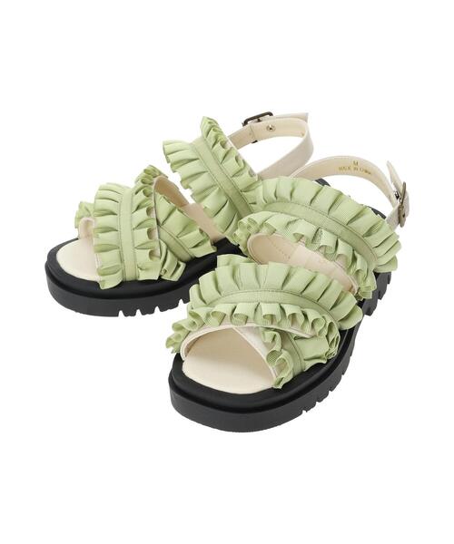 ehka sopo（エヘカソポ）の「フリルサンダル（サンダル・レディース・ブラック/キナリ/グリーン・L/M）」の14枚目の写真