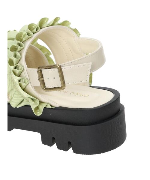 ehka sopo（エヘカソポ）の「フリルサンダル（サンダル・レディース・ブラック/キナリ/グリーン・L/M）」の7枚目の写真
