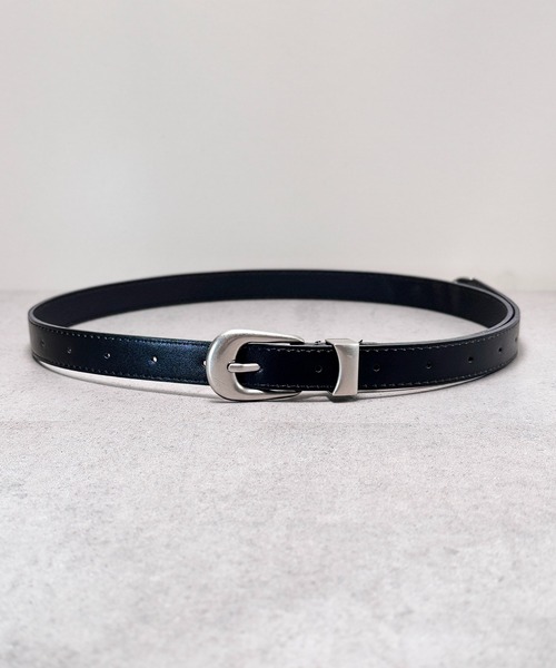 CALIFORNIA OUTFITTERS（カリフォルニア アウトフィッターズ）の「5A25 シンプル シルバーバックル スリムベルト 黒 細め（ベルト・メンズ・ブラック・ONESIZE）」の2枚目の写真