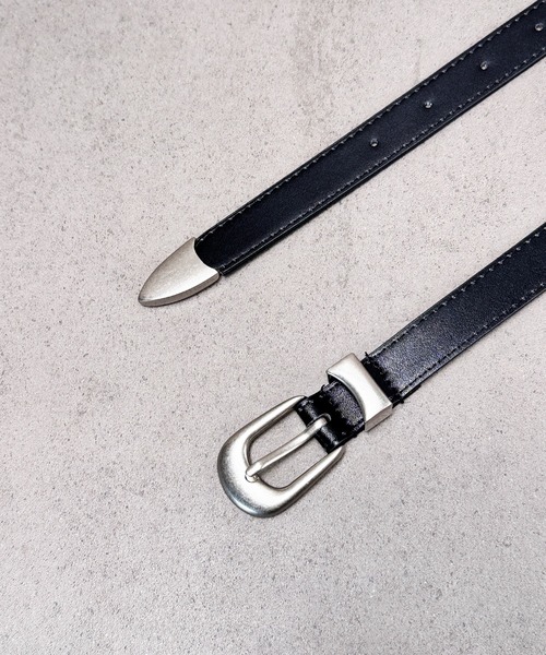 CALIFORNIA OUTFITTERS（カリフォルニア アウトフィッターズ）の「5A25 シンプル シルバーバックル スリムベルト 黒 細め（ベルト・メンズ・ブラック・ONESIZE）」の3枚目の写真