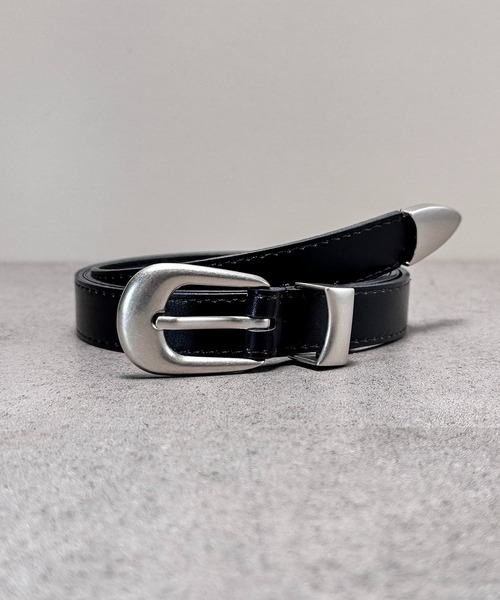 CALIFORNIA OUTFITTERS（カリフォルニア アウトフィッターズ）の「5A25 シンプル シルバーバックル スリムベルト 黒 細め（ベルト・メンズ・ブラック・ONESIZE）」の4枚目の写真